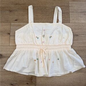 Celebrity Pink Cream Floral Embroidered Smocked Waist Tank Top